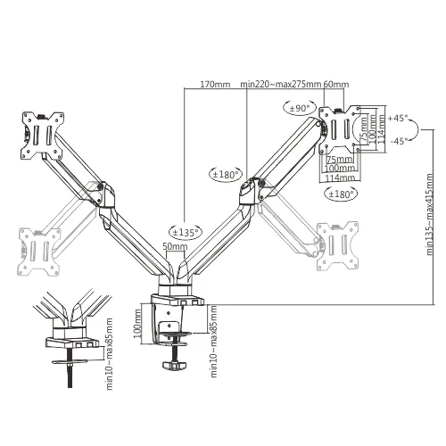 BEETEC TF-F160 Gas Spring Monitor Arms - Image 4